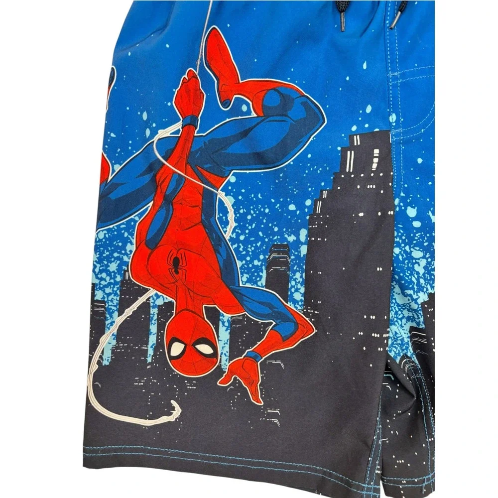 Marvel Spider-Man Boys Blue City Skyline Swim Trunks Board Shorts Large 10-12
